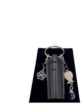 Pet Cremation Urn Black Stainless Steel Memorial Keepsake Cylinder Keychain